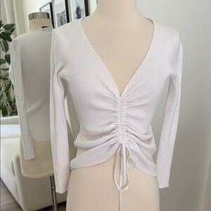 White Ruched V-Neck Top